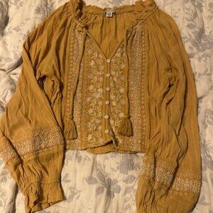American Eagle Outfitters Mustard Embroidered Blouse
